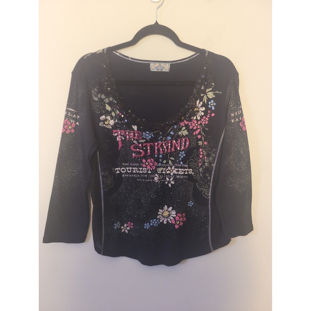 Y2K Vanilla Sugar Black cotton Embellished Top Sz